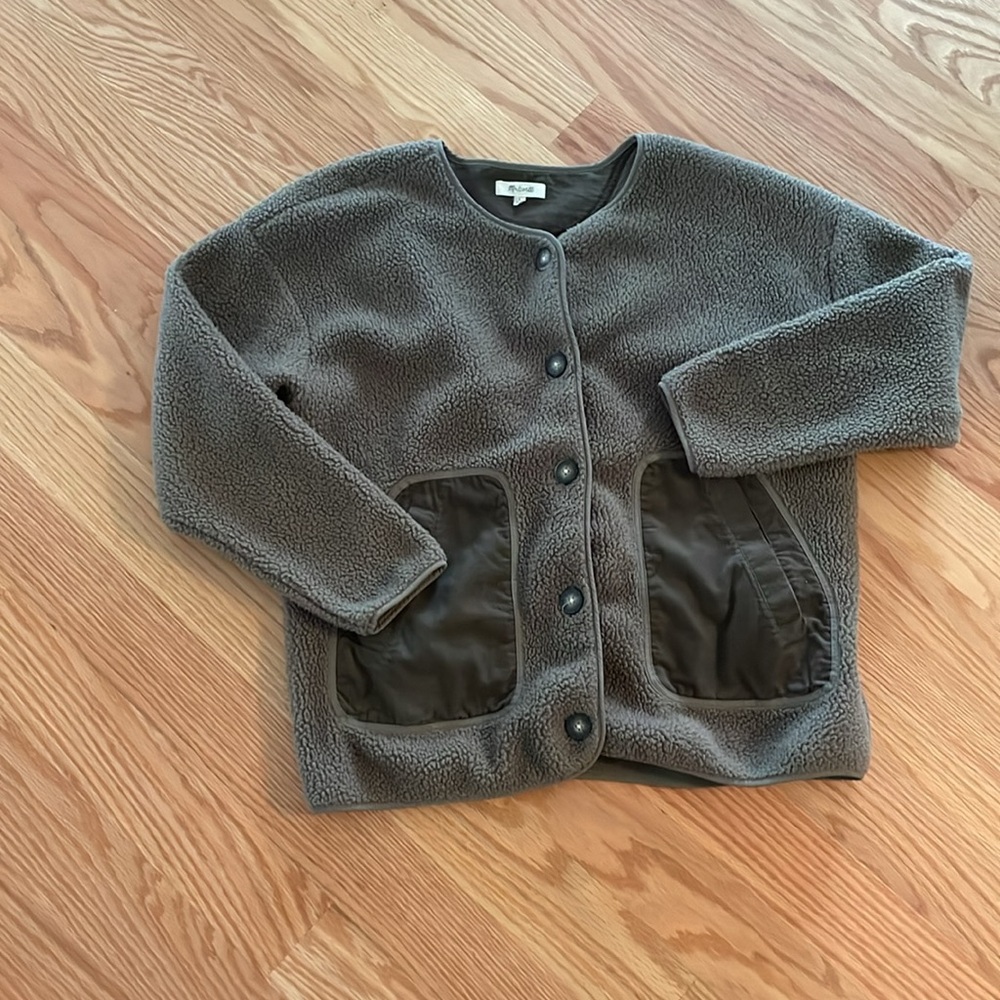 NWOT Madewell Resourced Fleece Cargo Jacket Olive Green Teddy Jacket - Picture 4 of 9